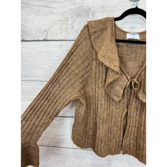 Old Navy Plus Size Tan Wool-Blend Ruffle Tie-Front Cropped Cardigan Size 3X - Picture 3 of 9